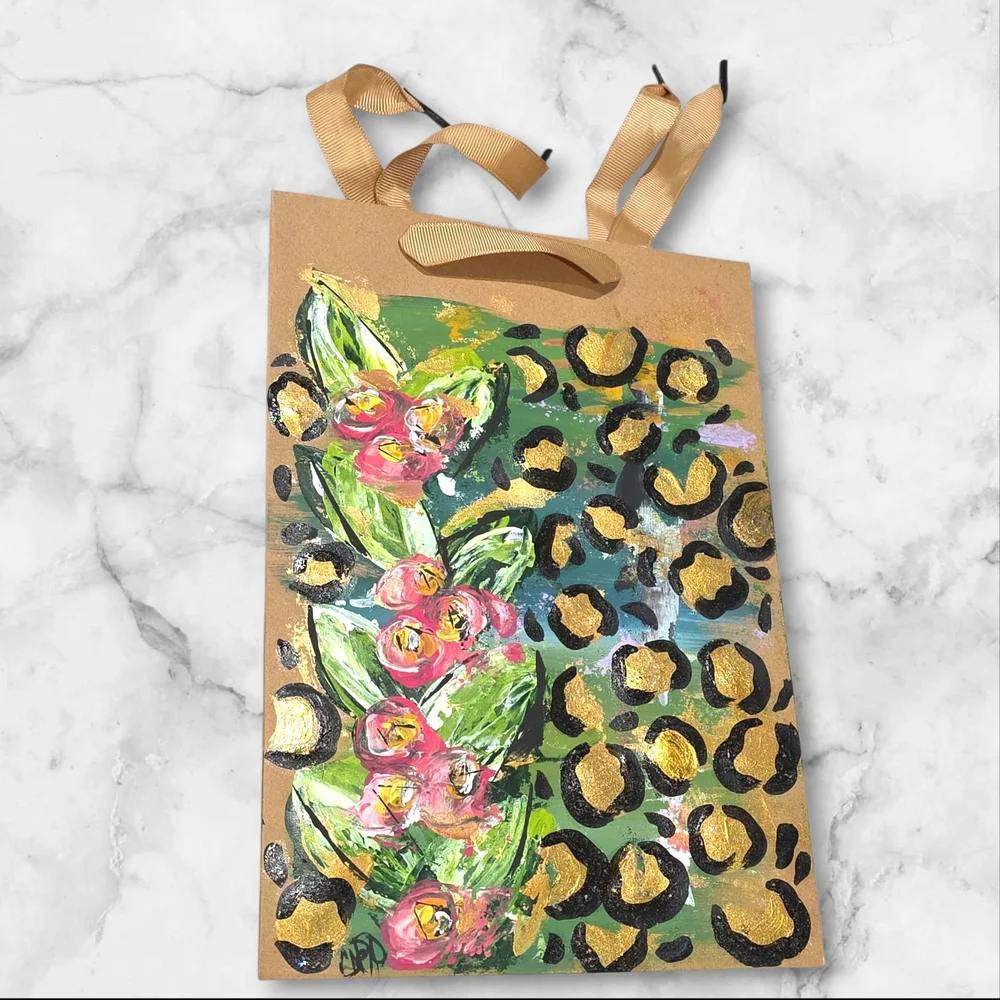 Set Of Three Gift Bags Hand Crafted Hand Painted Boho Paper Bags C31